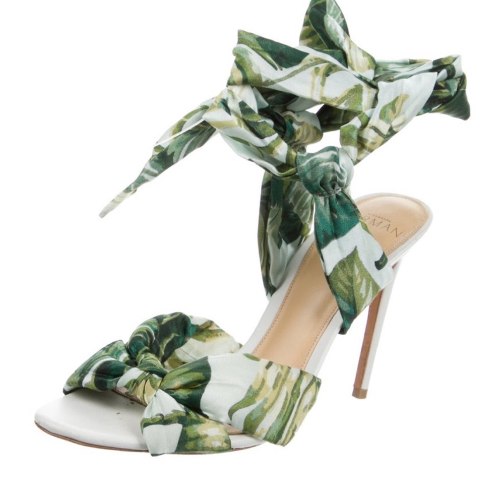 Alexandre Birman Women's White and Floral Leaf Print Heeled Sandals